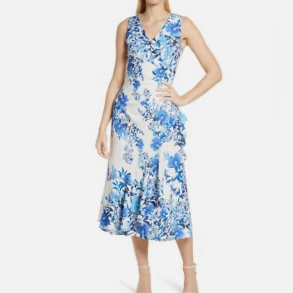 Eliza J NWT size 16 blue floral print dress